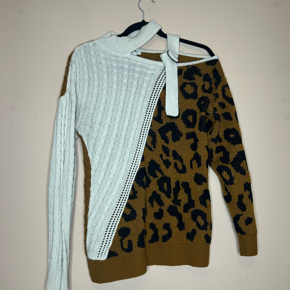 Leopard Print Asymmetrical Sweater